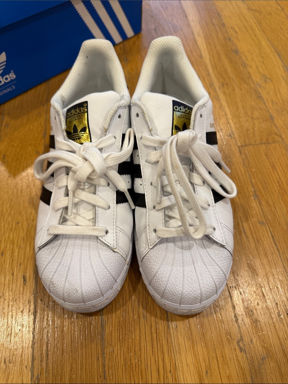 adidas Kids Superstar Sneakers - White with Black and Gold Accents
